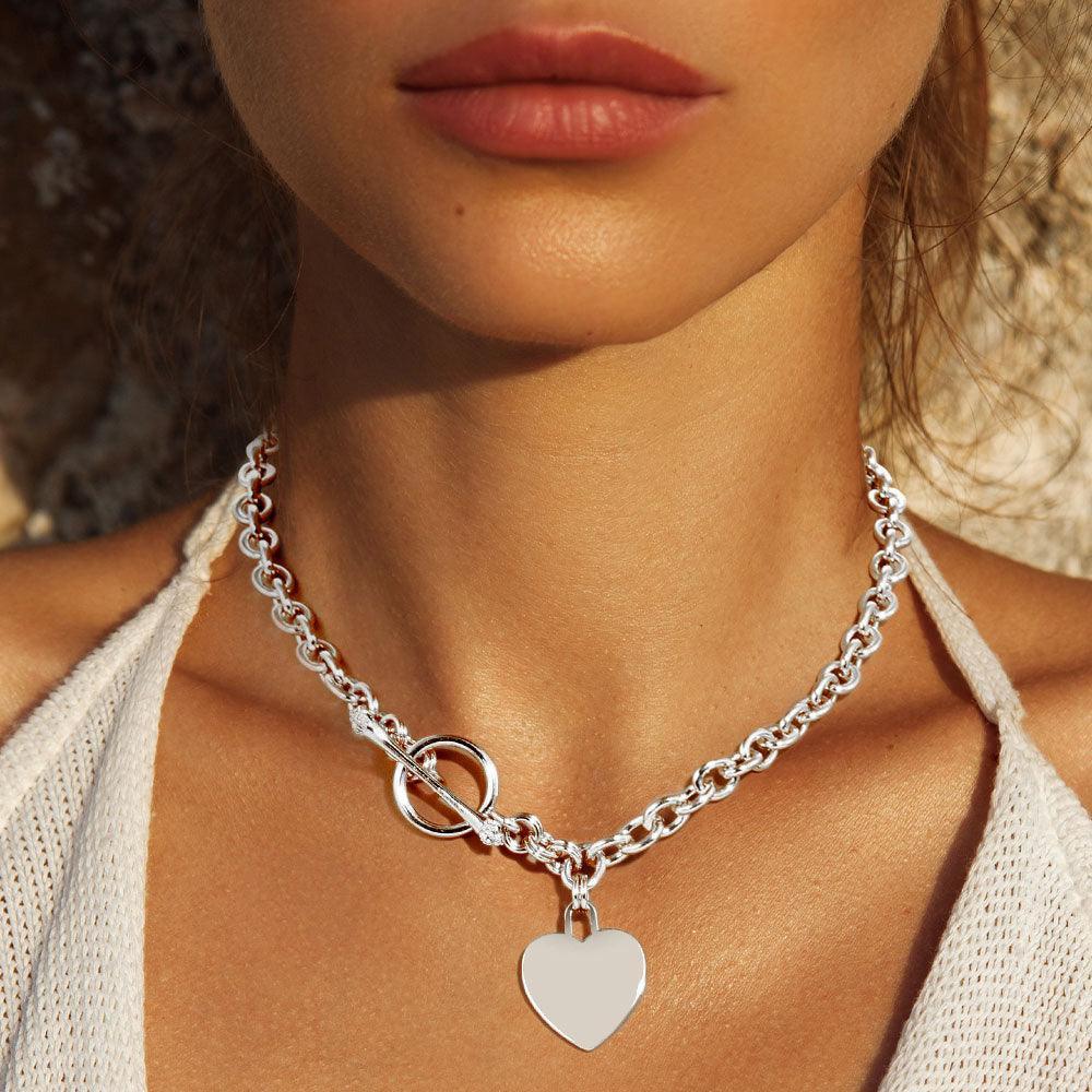 Gold White Gold Dipped Brass Metal Heart Lock Pendant Toggle Necklace - Jewelry Store by Erik Rayo