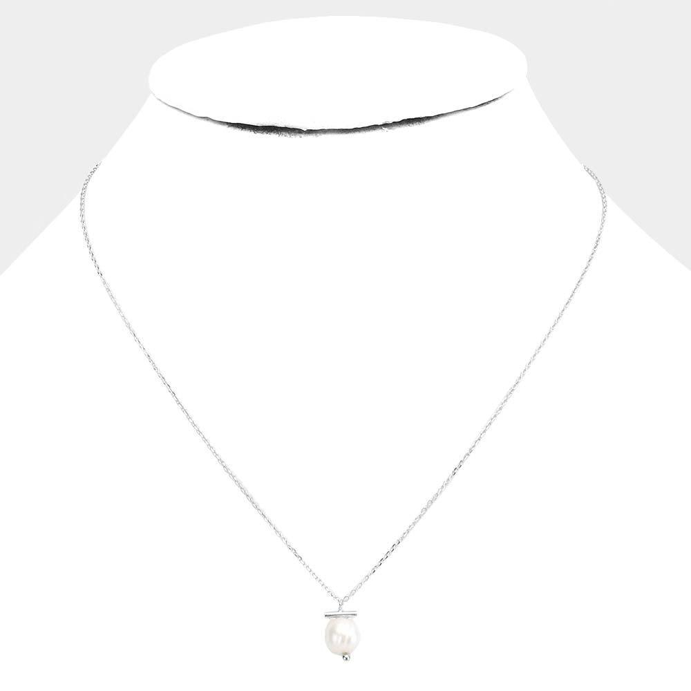 White Sterling Silver Dipped Genuine Pearl Pendant Necklace