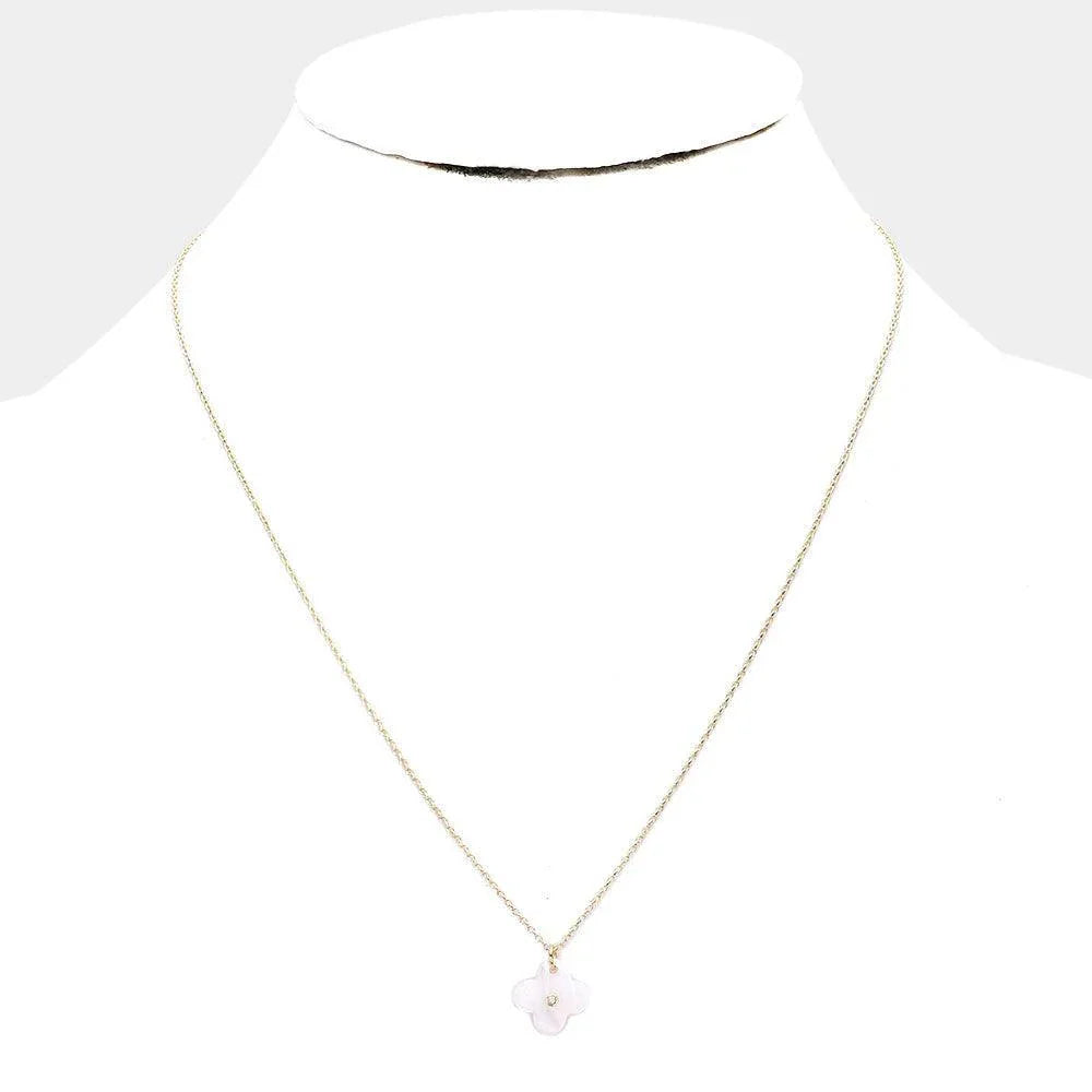 14K Gold Dipped CZ Mother of Pearl Quatrefoil Pendant Necklace - Jewelry Store by Erik Rayo
