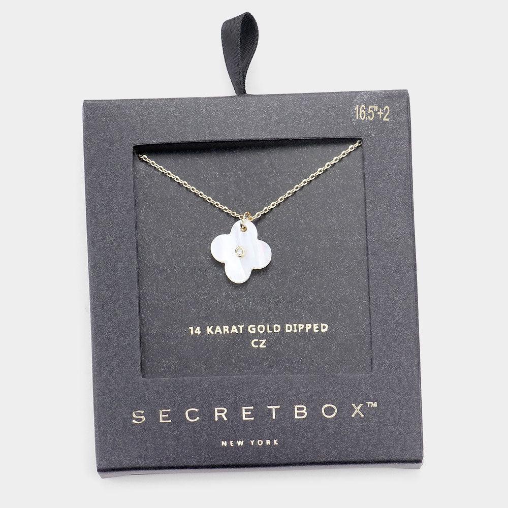 14K Gold Dipped CZ Mother of Pearl Quatrefoil Pendant Necklace - Jewelry Store by Erik Rayo