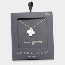 Load image into Gallery viewer, 14K Gold Dipped CZ Mother of Pearl Quatrefoil Pendant Necklace
