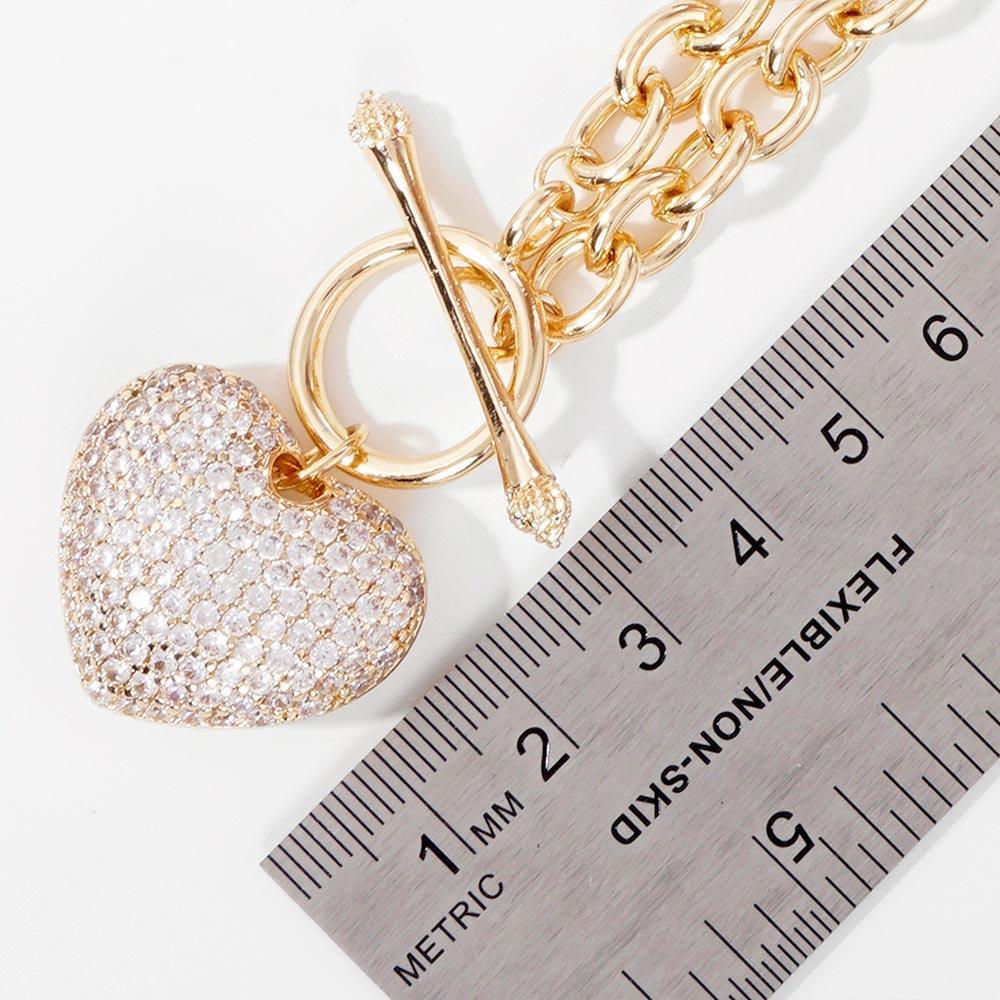 Gold Gold Dipped CZ Pave Heart Pendant Toggle Necklace - Jewelry Store by Erik Rayo