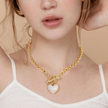 Load image into Gallery viewer, Gold Gold Dipped CZ Pave Heart Pendant Toggle Necklace
