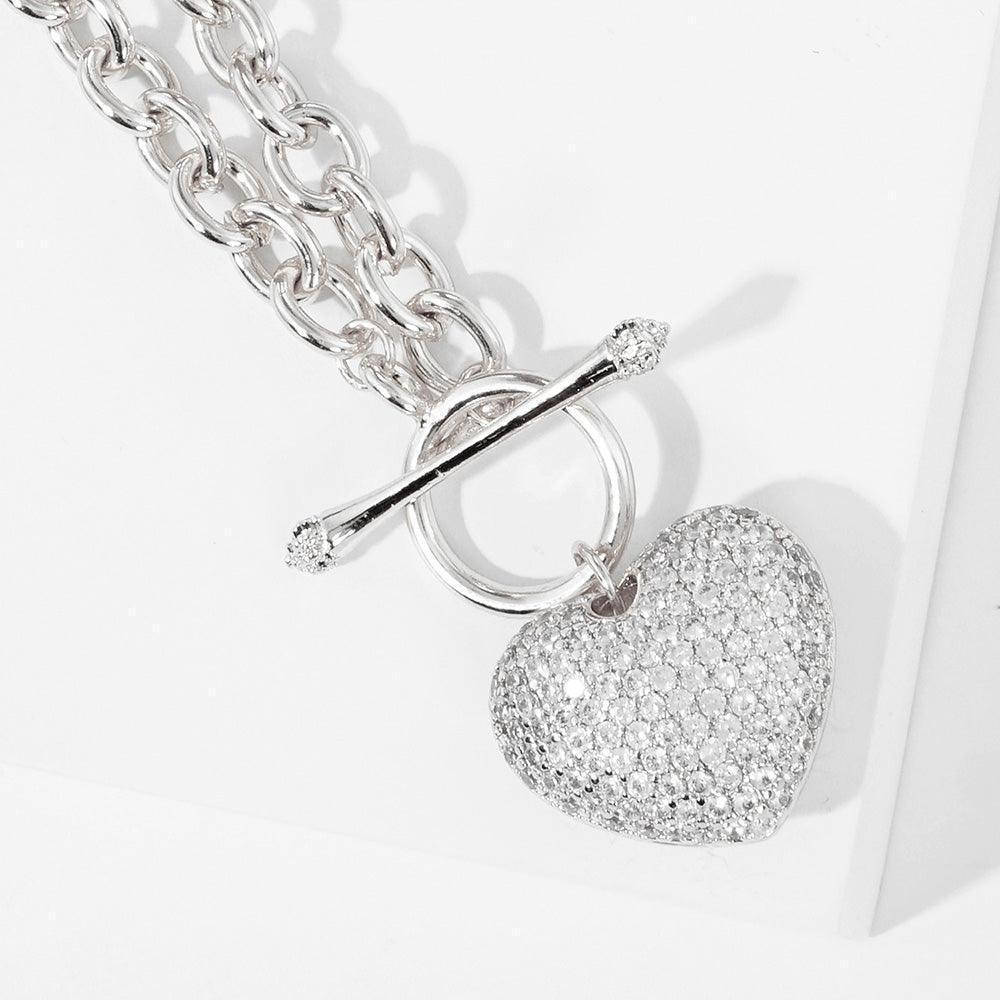 Gold White Gold Dipped CZ Pave Heart Pendant Toggle Necklace - Jewelry Store by Erik Rayo