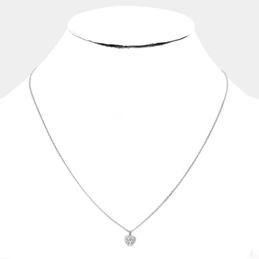 White Sterling Silver Dipped Tree of Life Metal Heart Pendant Necklace - Jewelry Store by Erik Rayo