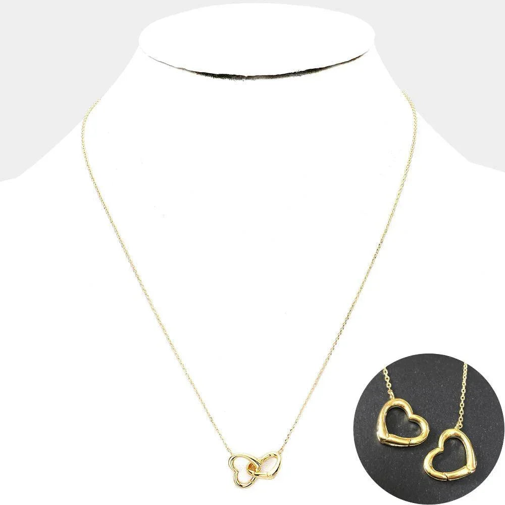 14K Gold Dipped Double Metal Heart Link Pendant Necklace - Jewelry Store by Erik Rayo
