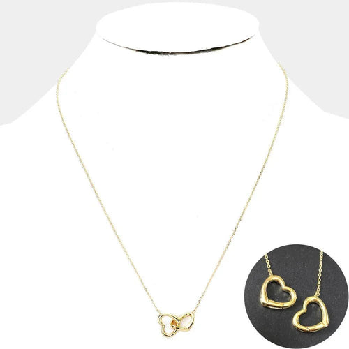 14K Gold Dipped Double Metal Heart Link Pendant Necklace - Jewelry Store by Erik Rayo
