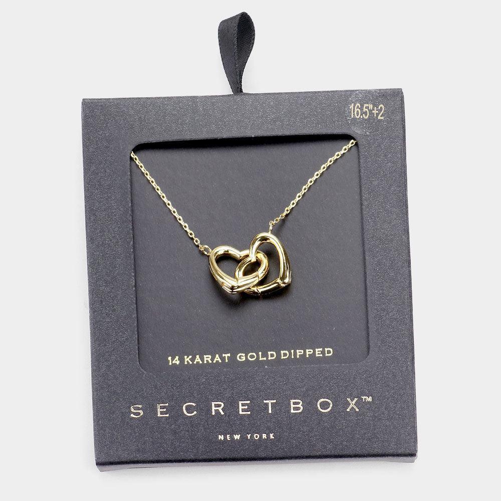 14K Gold Dipped Double Metal Heart Link Pendant Necklace - Jewelry Store by Erik Rayo