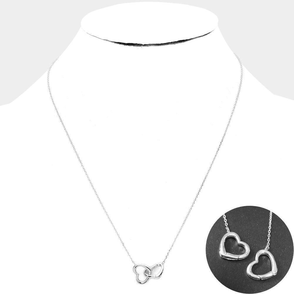 White Sterling Silver Dipped Double Metal Heart Link Pendant Necklace - Jewelry Store by Erik Rayo