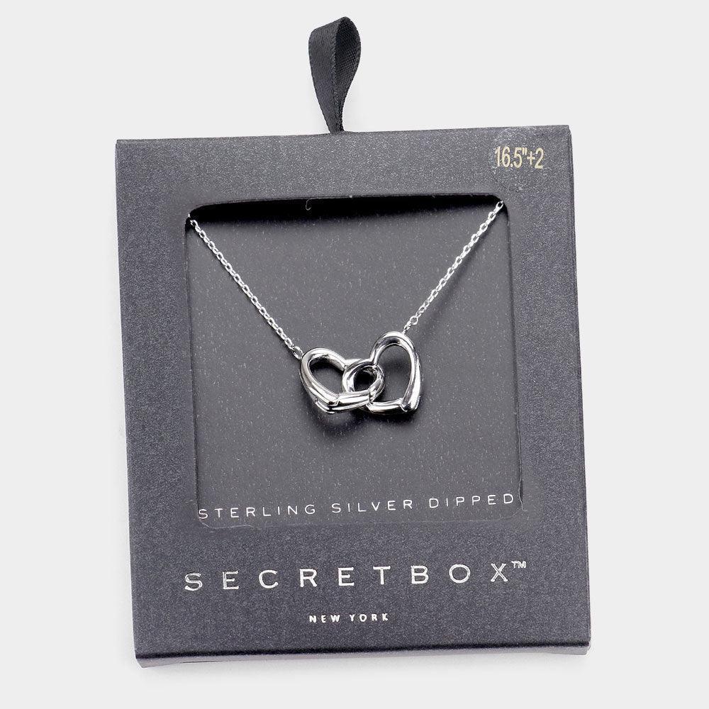 White Sterling Silver Dipped Double Metal Heart Link Pendant Necklace - Jewelry Store by Erik Rayo