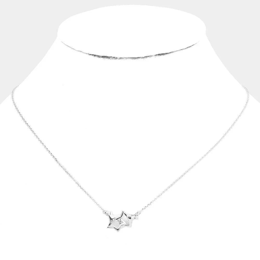 White Sterling Silver Dipped Double Open Star Link Pendant Necklace - Jewelry Store by Erik Rayo