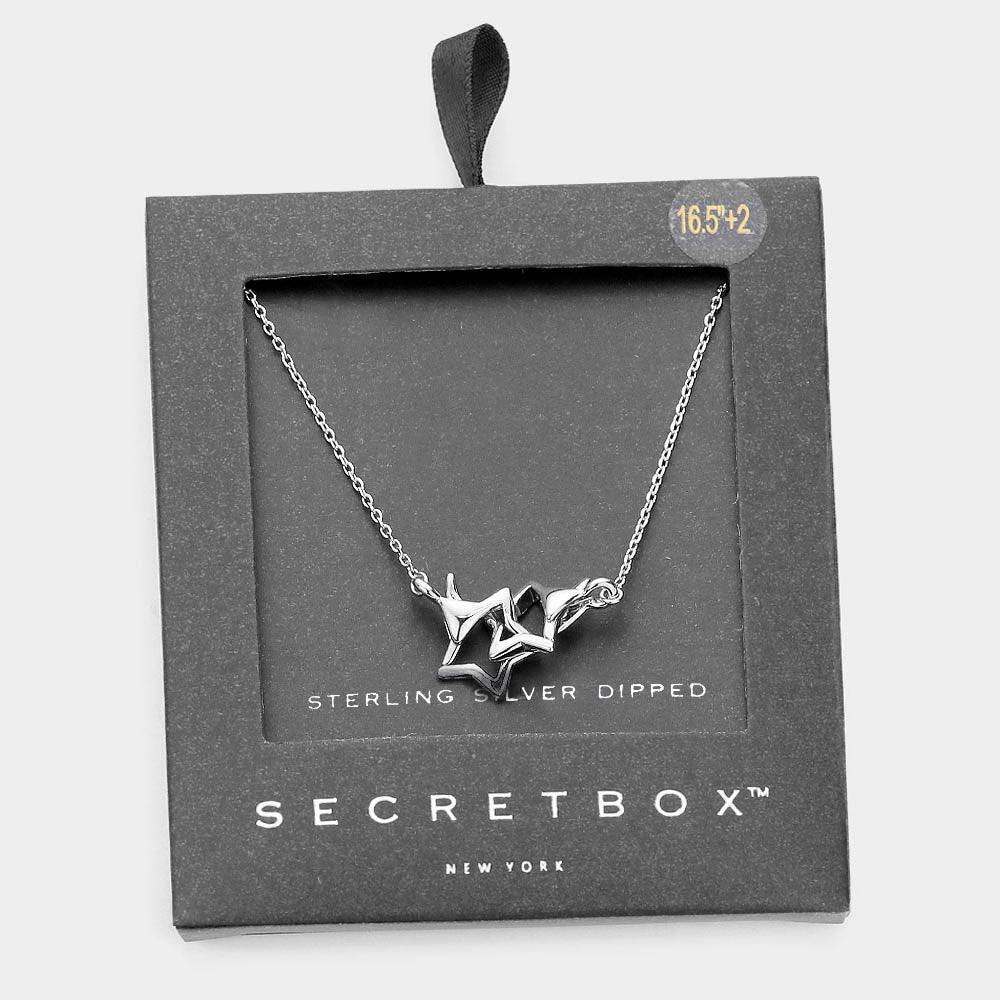 White Sterling Silver Dipped Double Open Star Link Pendant Necklace - Jewelry Store by Erik Rayo