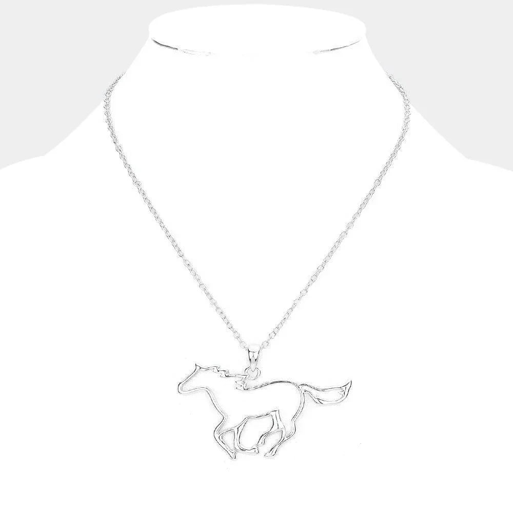 Silver Metal Cut Out Horse Pendant Necklace - Jewelry Store by Erik Rayo