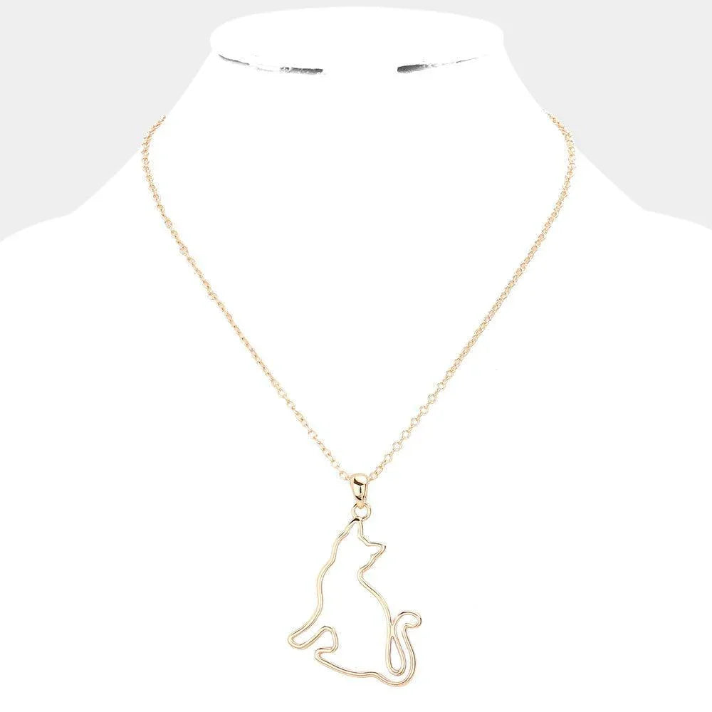 Gold Open Metal Cat Pendant Necklace - Jewelry Store by Erik Rayo