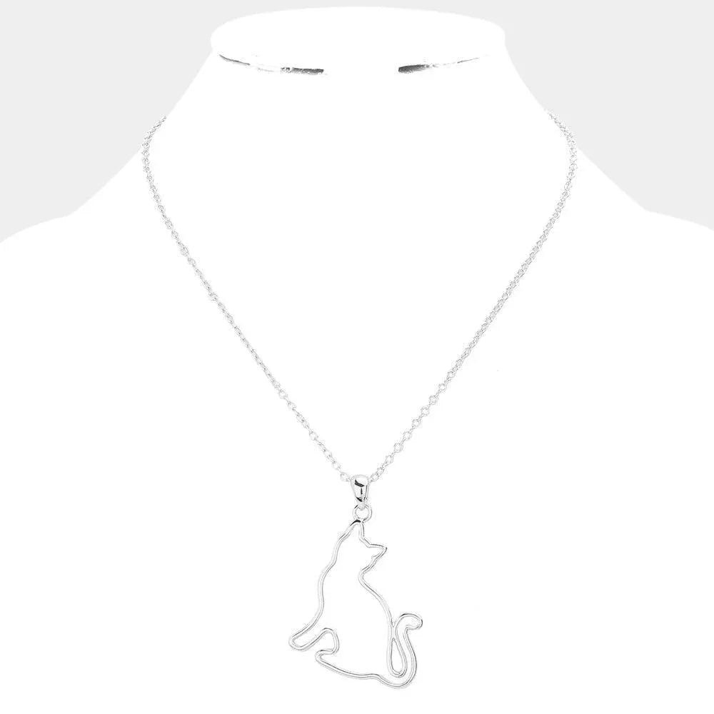Silver Open Metal Cat Pendant Necklace - Jewelry Store by Erik Rayo