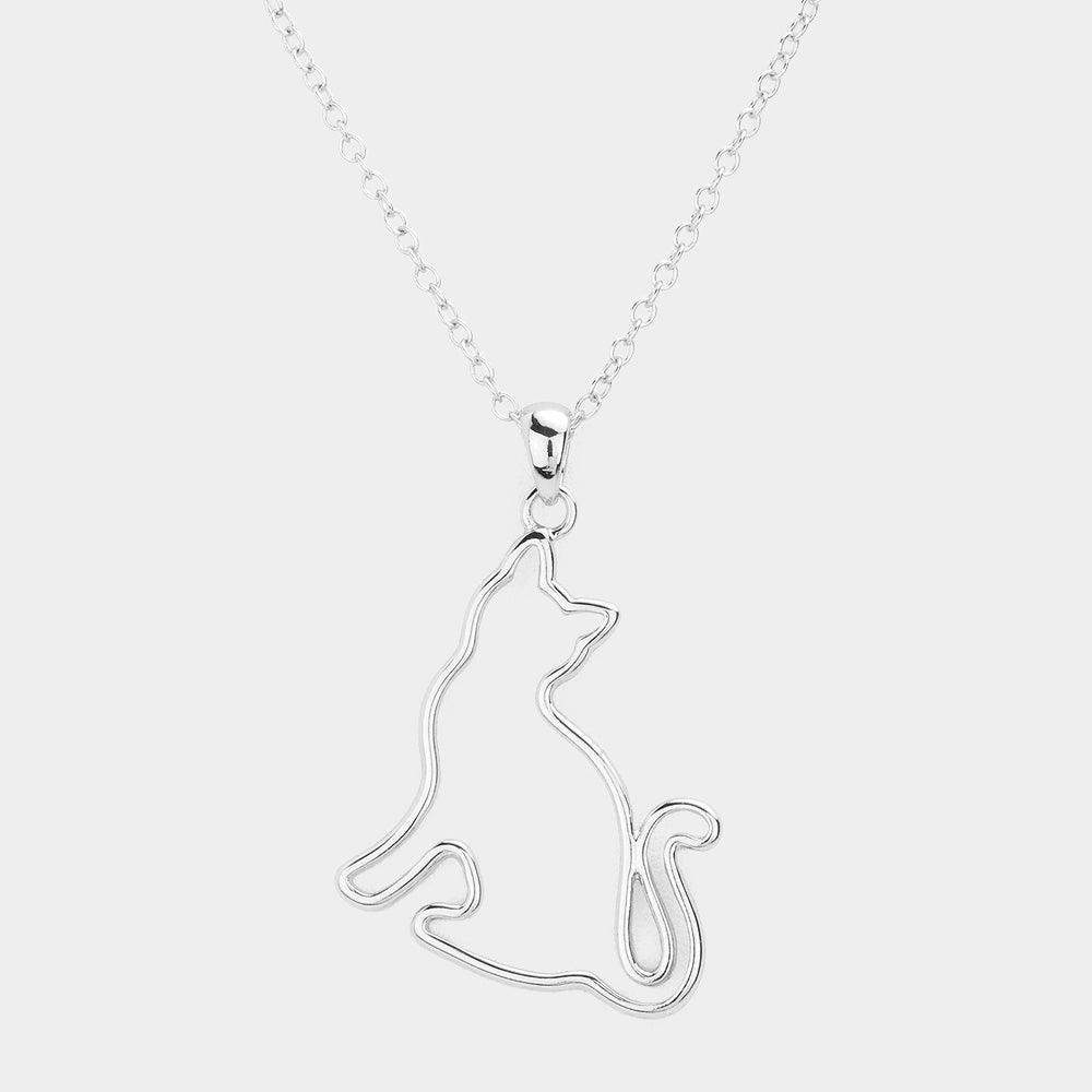 Silver Open Metal Cat Pendant Necklace - Jewelry Store by Erik Rayo