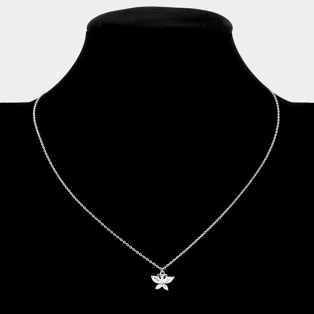 White Sterling Silver Dipped CZ Butterfly Pendant Necklace - Jewelry Store by Erik Rayo