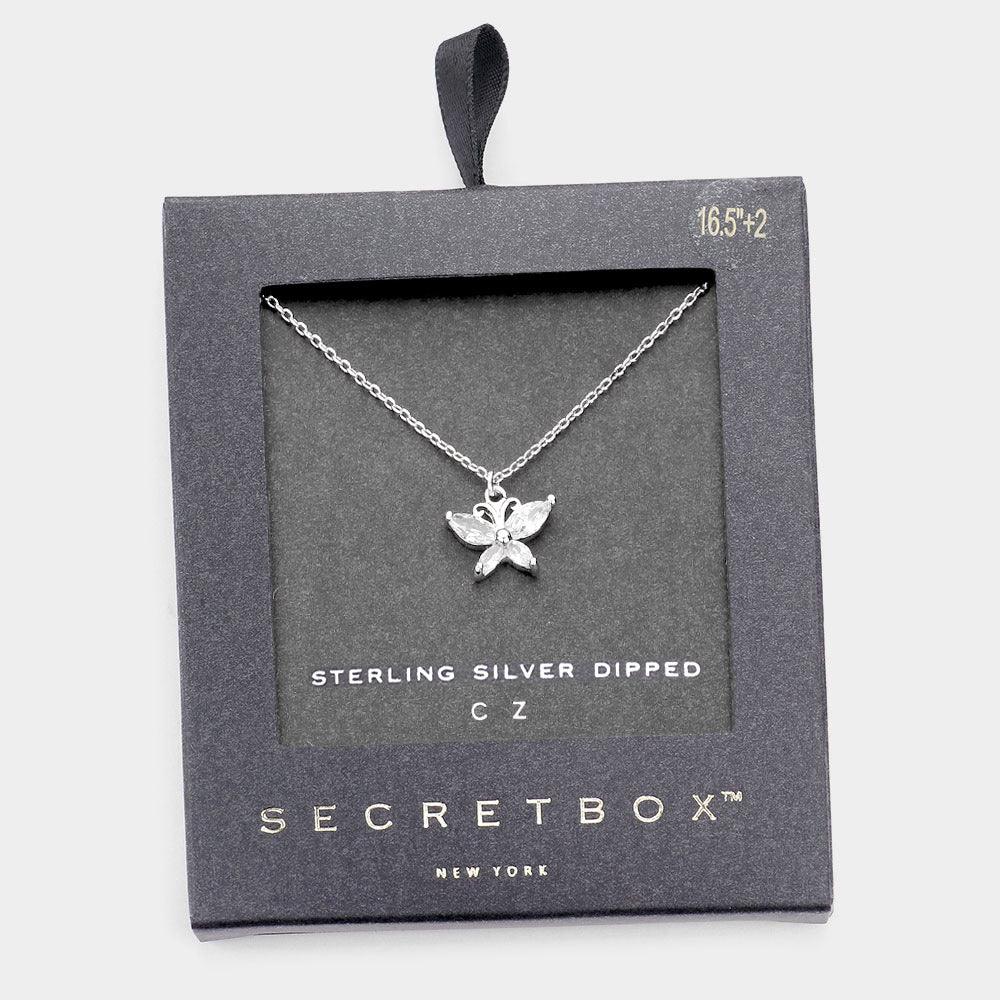 White Sterling Silver Dipped CZ Butterfly Pendant Necklace - Jewelry Store by Erik Rayo