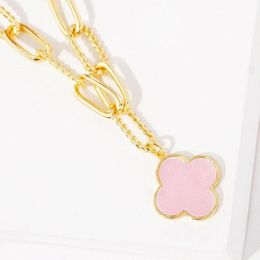 Pink Gold Dipped Quatrefoil Pendant Necklace - Jewelry Store by Erik Rayo