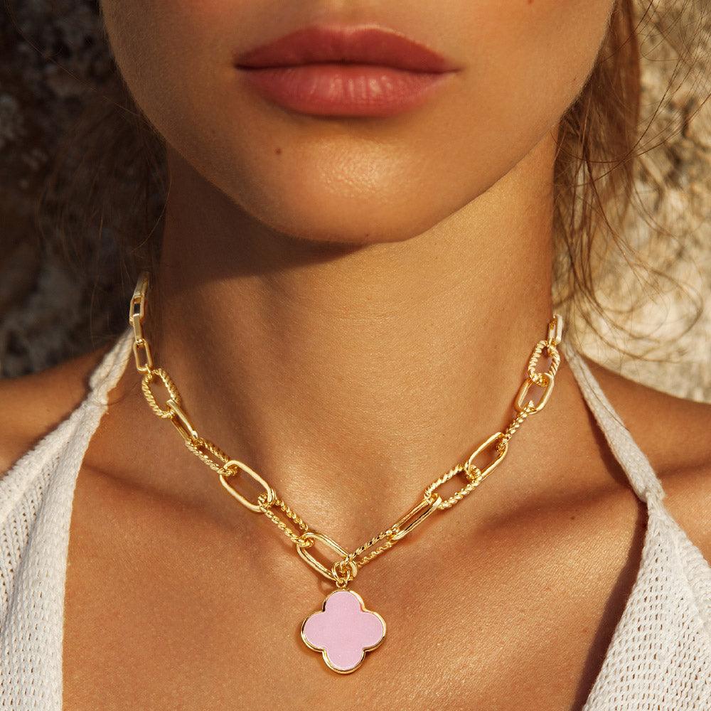 Pink Gold Dipped Quatrefoil Pendant Necklace