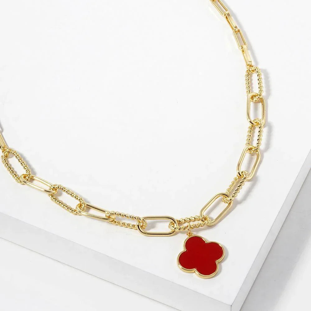 Red Gold Dipped Quatrefoil Pendant Necklace - Jewelry Store by Erik Rayo