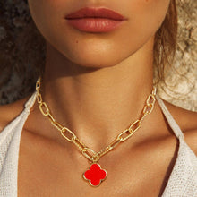 Load image into Gallery viewer, Red Gold Dipped Quatrefoil Pendant Necklace
