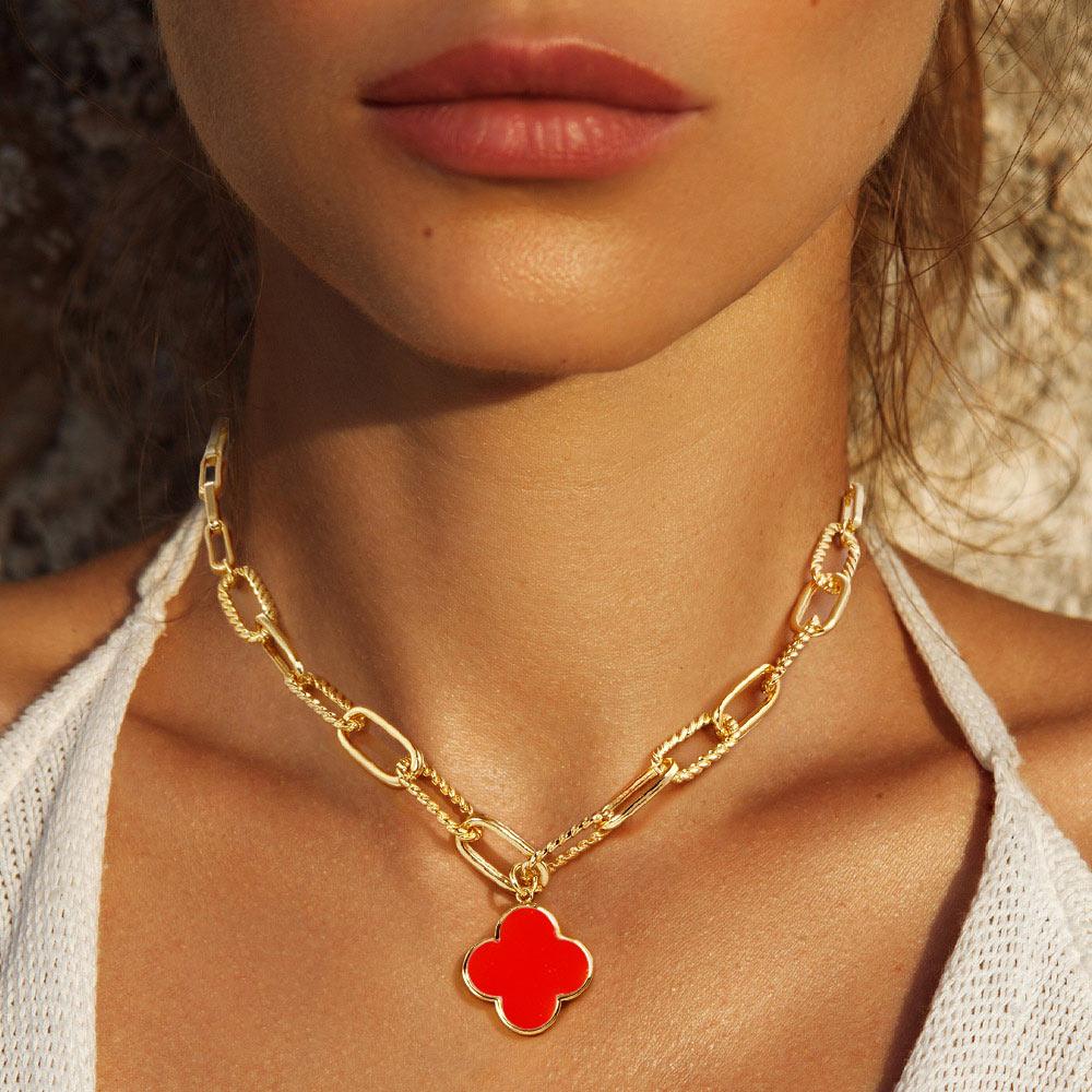 Red Gold Dipped Quatrefoil Pendant Necklace