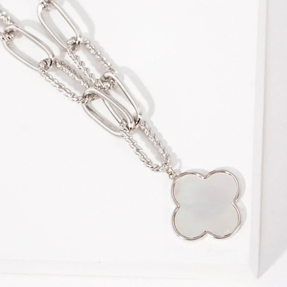 Gold White Gold Dipped Mother of Pearl Quatrefoil Pendant Necklace - Jewelry Store by Erik Rayo