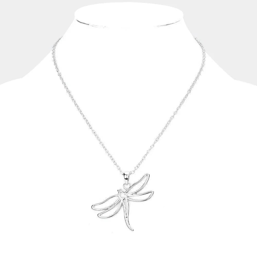 Silver Metal Cut Out Dragonfly Pendant Necklace - Jewelry Store by Erik Rayo