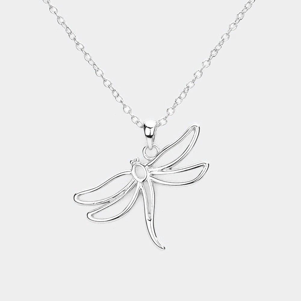 Silver Metal Cut Out Dragonfly Pendant Necklace - Jewelry Store by Erik Rayo