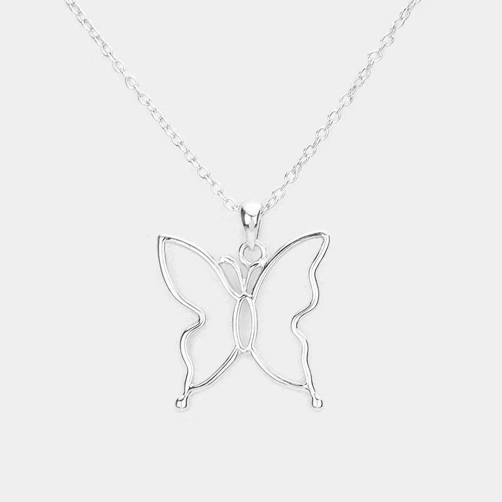 Silver Metal Cut Out Butterfly Pendant Necklace - Jewelry Store by Erik Rayo