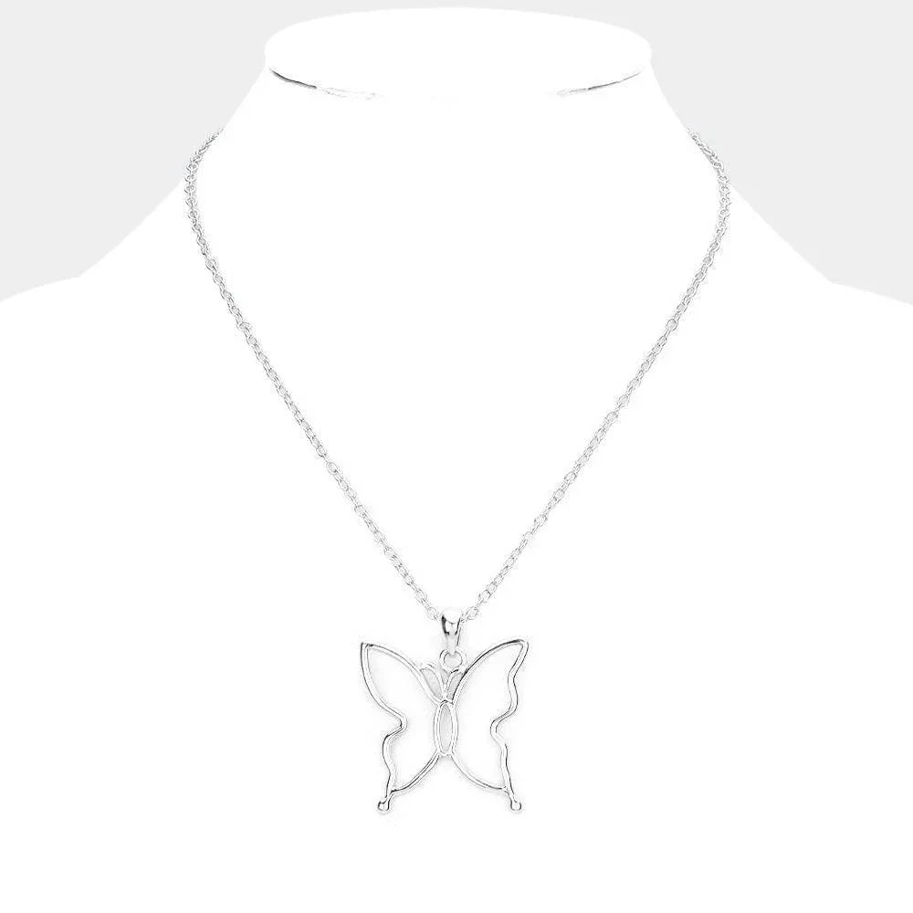 Silver Metal Cut Out Butterfly Pendant Necklace - Jewelry Store by Erik Rayo