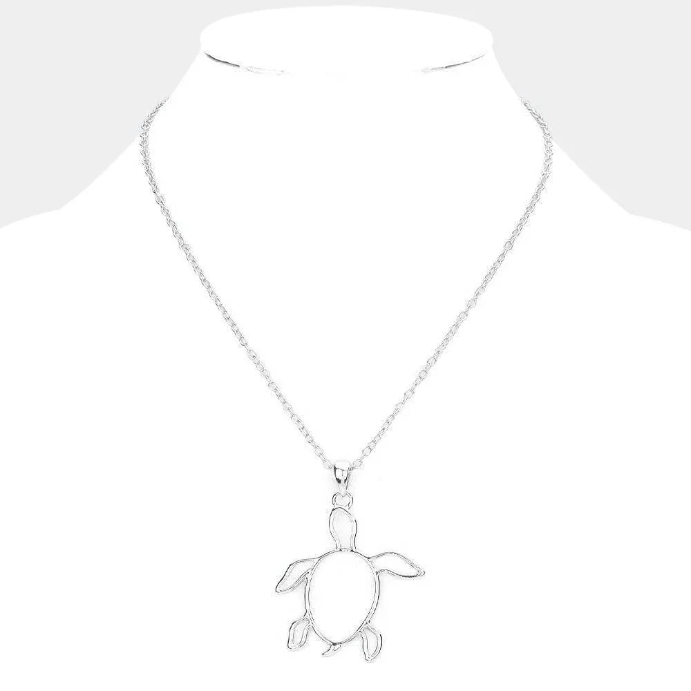Silver Metal Cut Out Turtle Pendant Necklace - Jewelry Store by Erik Rayo