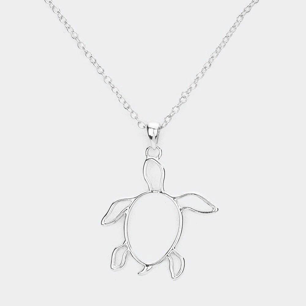 Silver Metal Cut Out Turtle Pendant Necklace - Jewelry Store by Erik Rayo