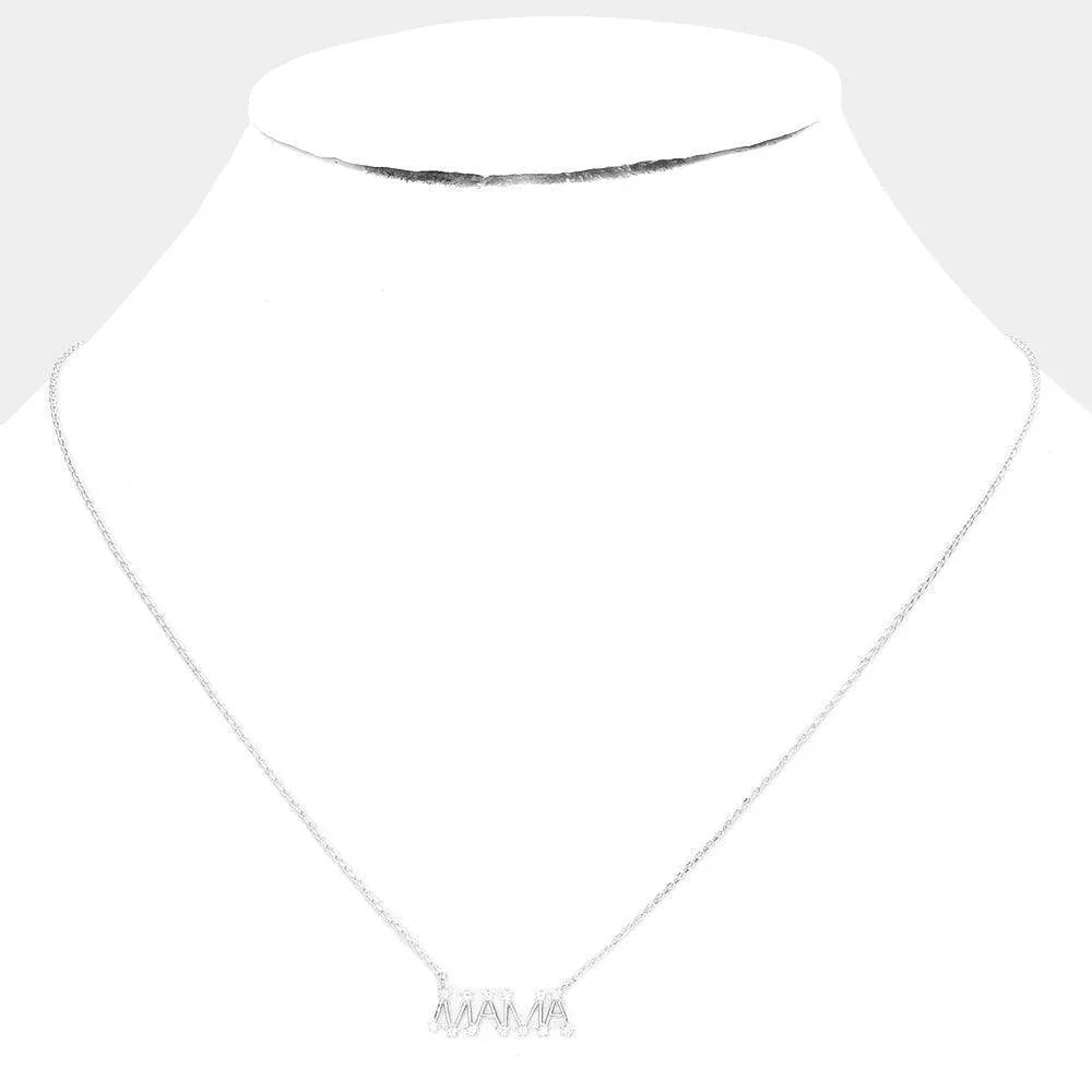 White Sterling Silver Dipped CZ MAMA Message Pendant Necklace - Jewelry Store by Erik Rayo