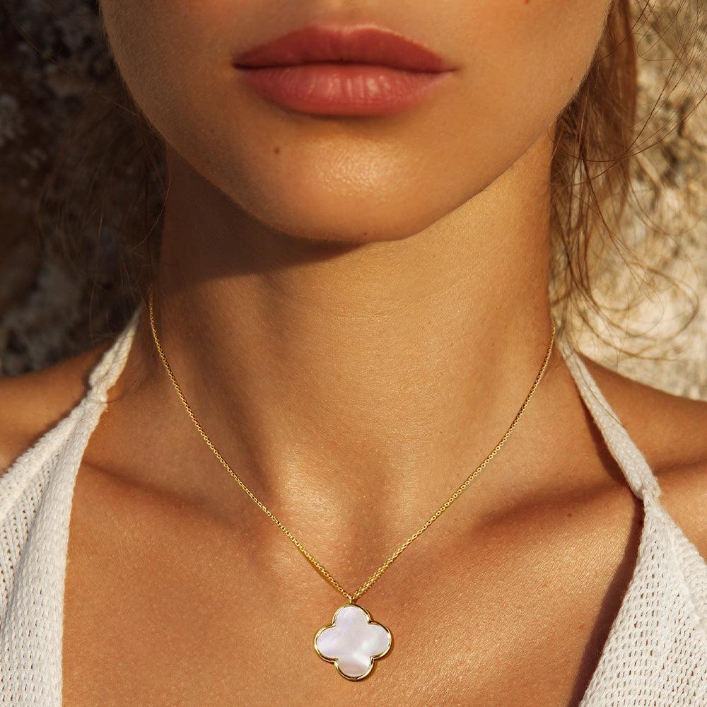 Gold Gold Dipped Mother of Pearl Quatrefoil Pendant Necklace - Jewelry Store by Erik Rayo