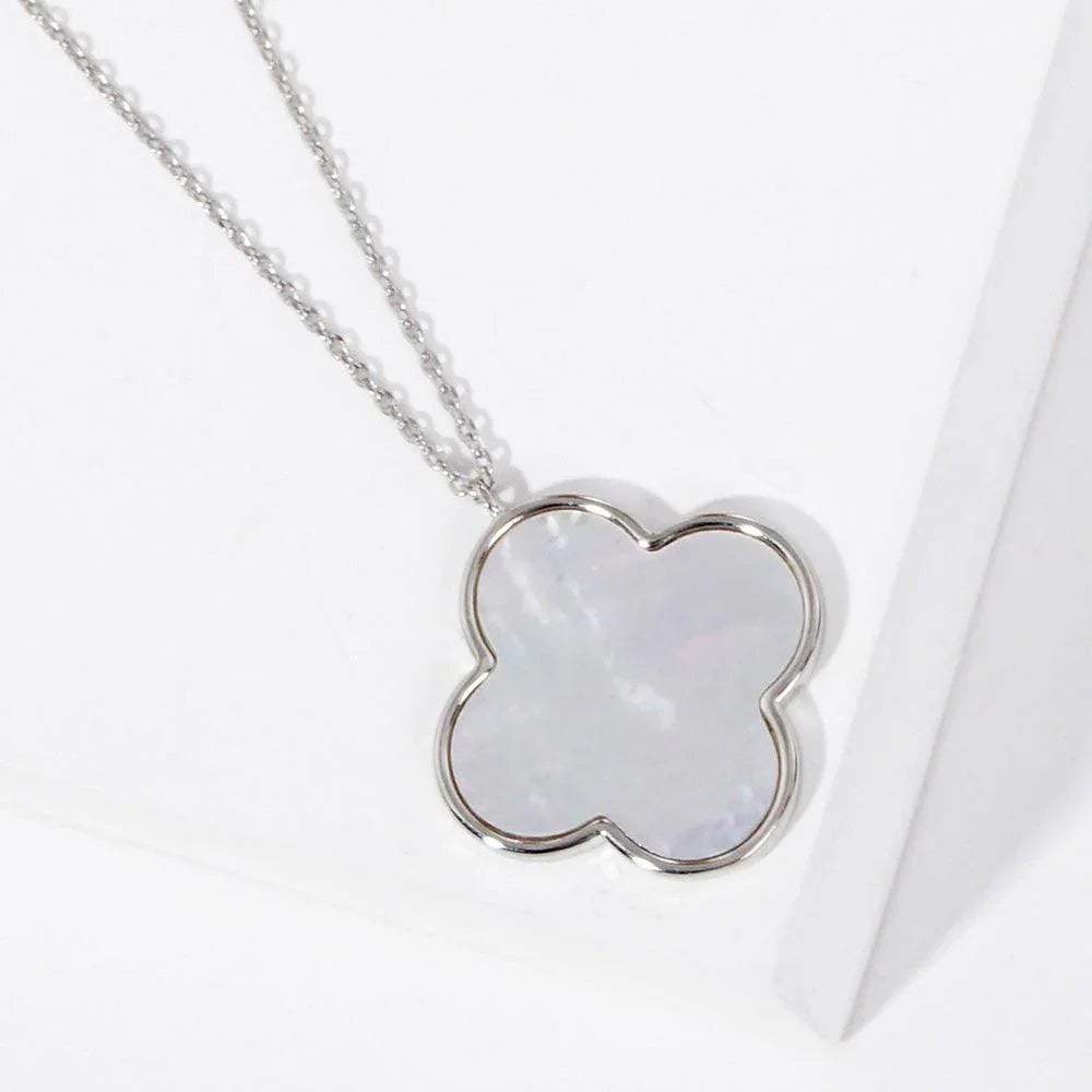 Gold White Gold Dipped Mother of Pearl Quatrefoil Pendant Necklace - Jewelry Store by Erik Rayo
