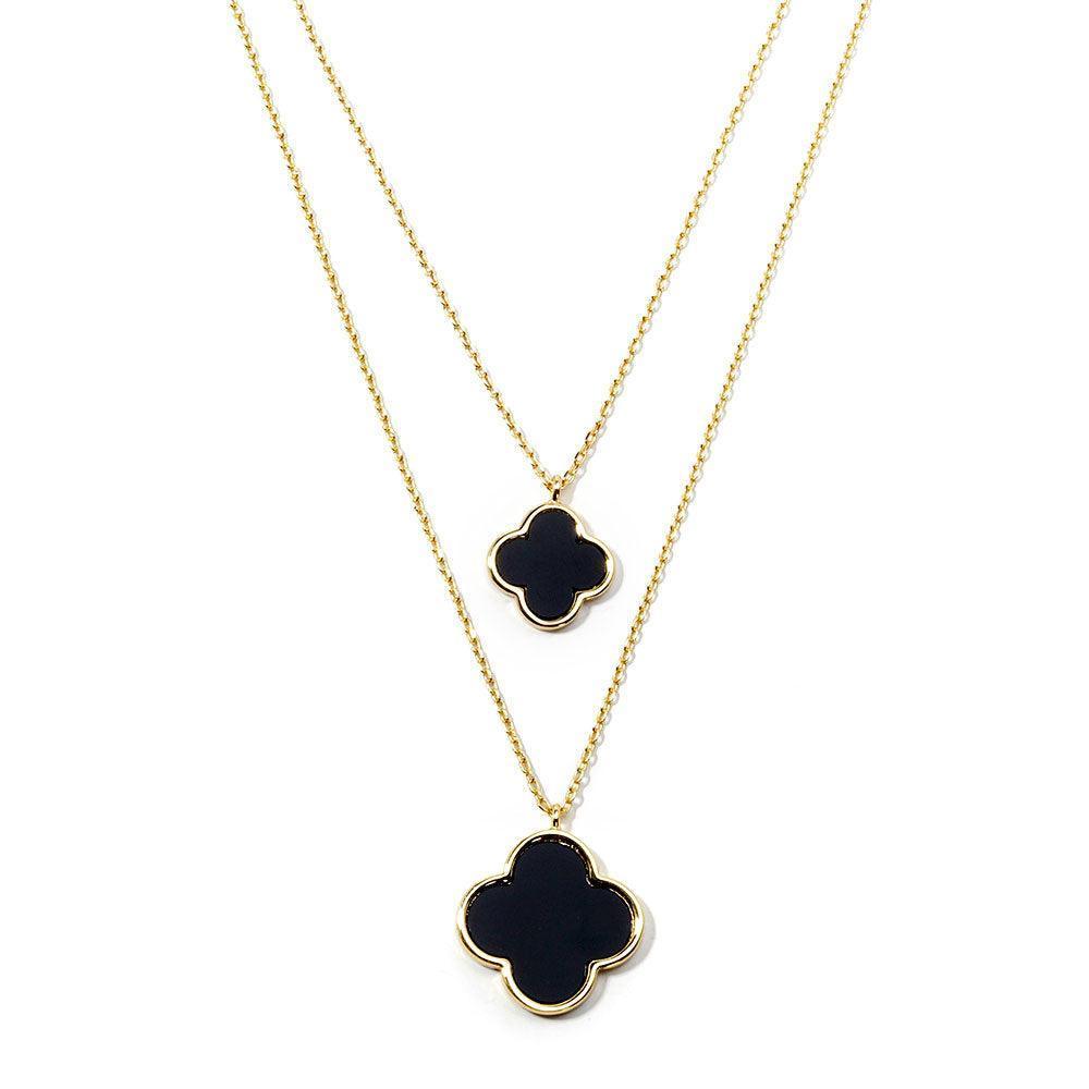 Black Quatrefoil Pendant Double Layered Necklace - Jewelry Store by Erik Rayo