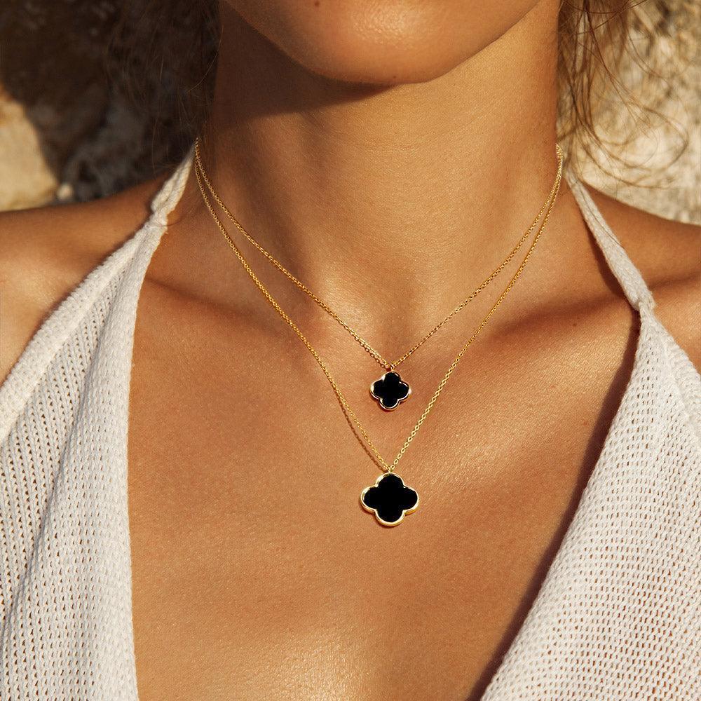Black Quatrefoil Pendant Double Layered Necklace - Jewelry Store by Erik Rayo