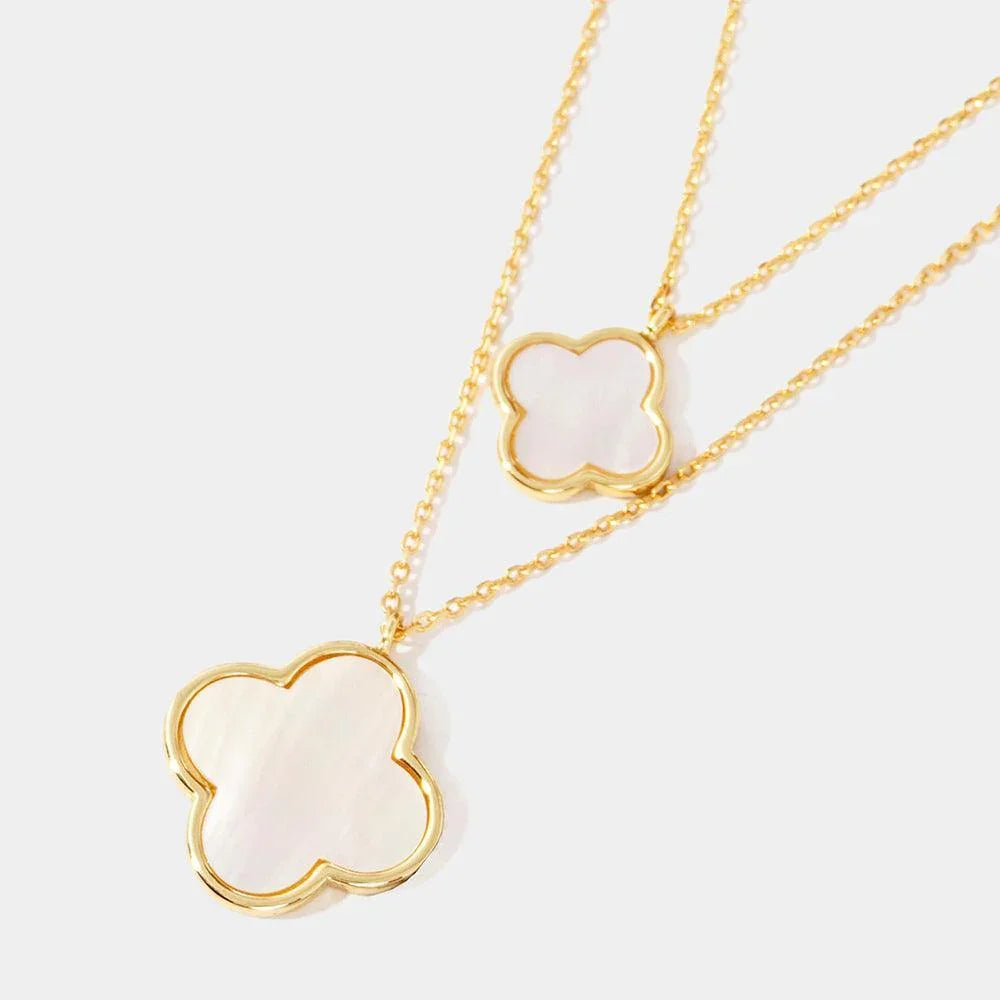 Gold Mother of Pearl Quatrefoil Pendant Double Layered Necklace - Jewelry Store by Erik Rayo