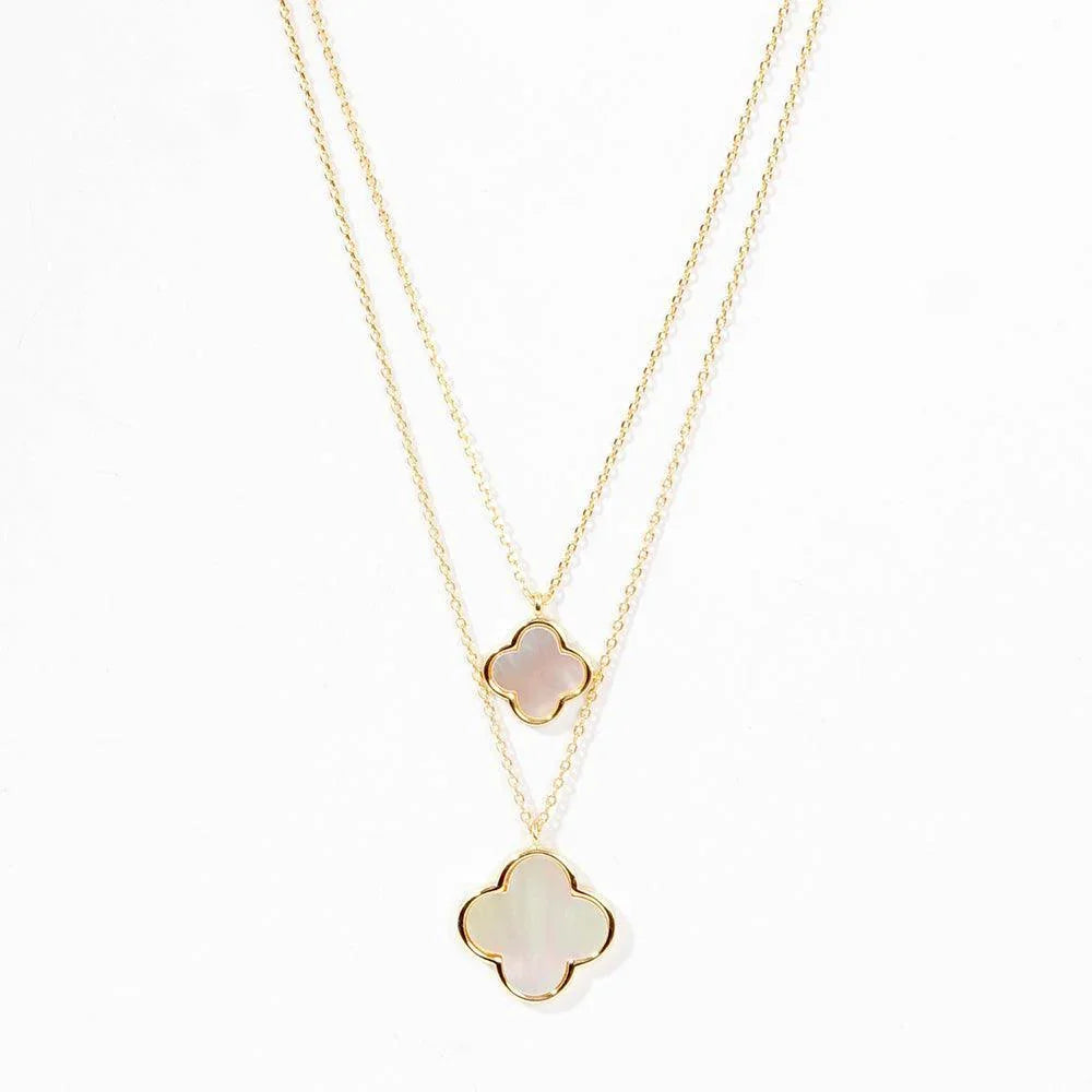 Gold Mother of Pearl Quatrefoil Pendant Double Layered Necklace - Jewelry Store by Erik Rayo