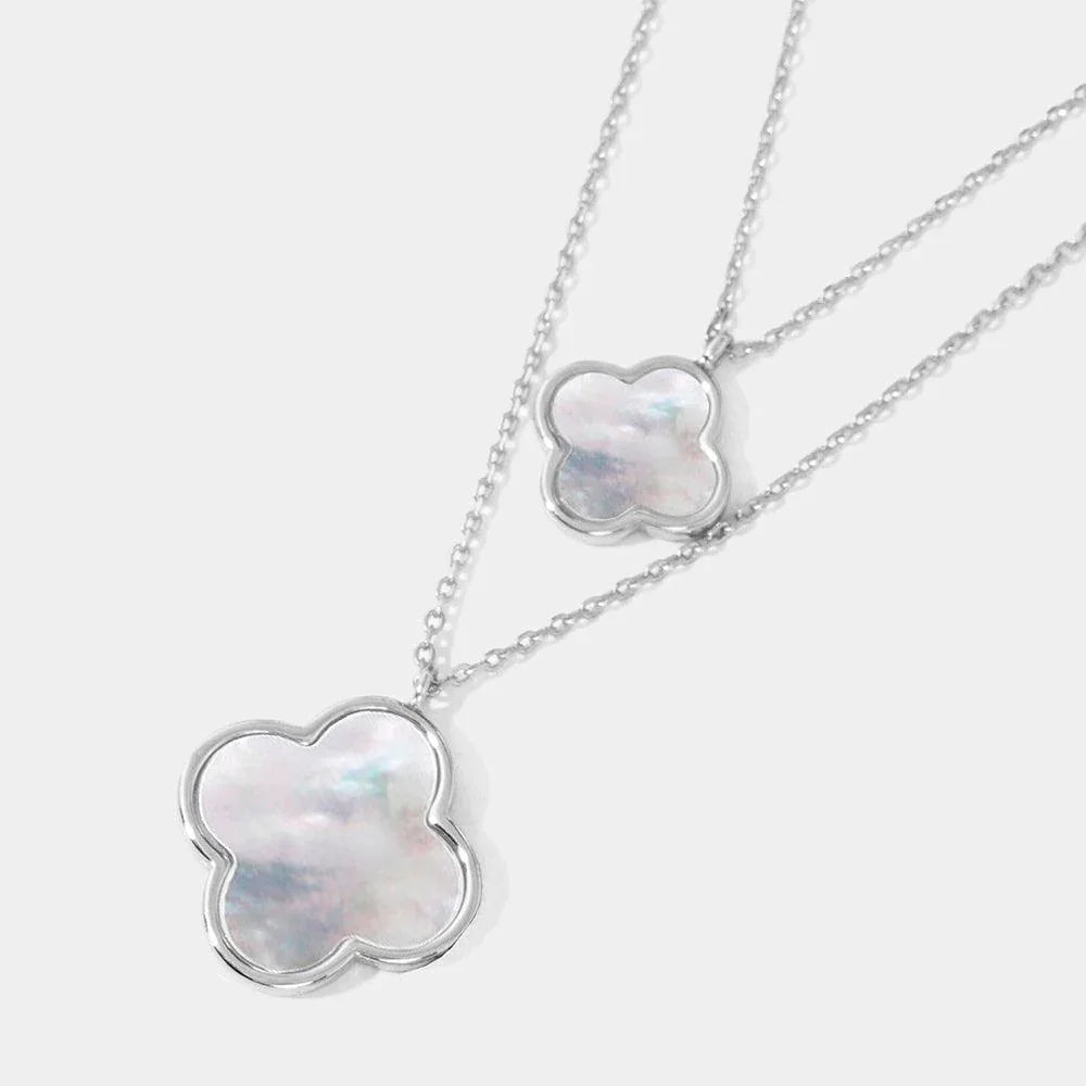 Mother of Pearl Quatrefoil Pendant Double Layered Necklace - Jewelry Store by Erik Rayo