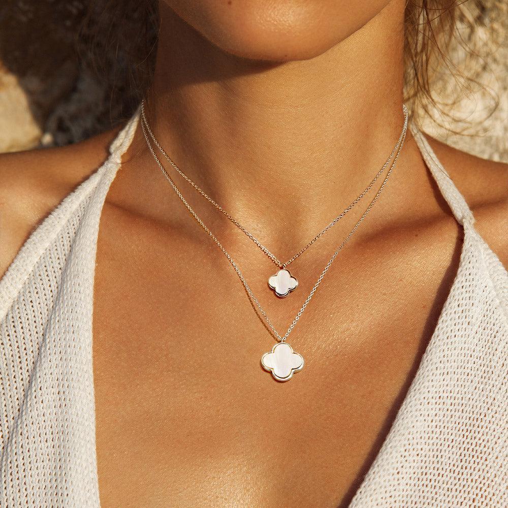 Mother of Pearl Quatrefoil Pendant Double Layered Necklace - Jewelry Store by Erik Rayo