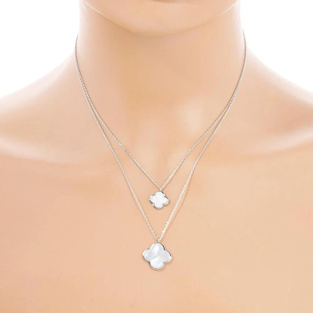 Mother of Pearl Quatrefoil Pendant Double Layered Necklace - Jewelry Store by Erik Rayo