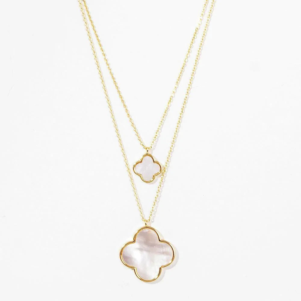 Gold Gold Dipped Double Mother of Pearl Quatrefoil Pendant Necklace - Jewelry Store by Erik Rayo