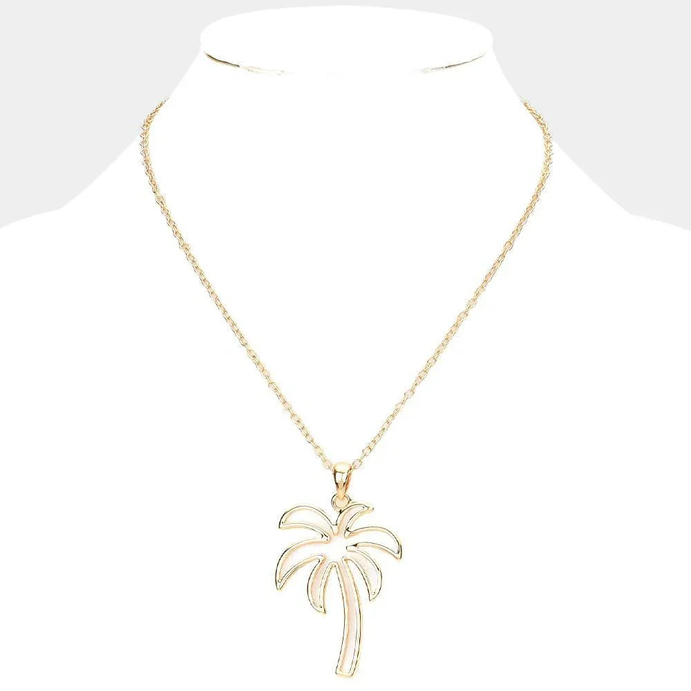 Gold Metal Cut Out Palm Tree Pendant Necklace - Jewelry Store by Erik Rayo