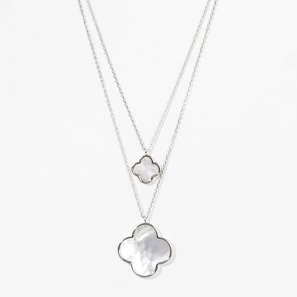 Gold White Gold Dipped Double Mother of Pearl Quatrefoil Pendant Necklace - Jewelry Store by Erik Rayo