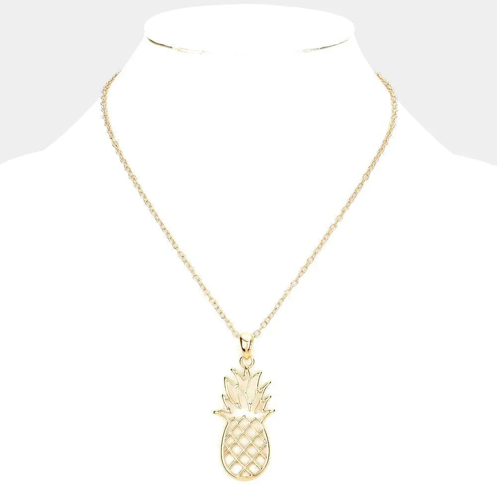 Gold Metal Cut Out Pineapple Pendant Necklace - Jewelry Store by Erik Rayo