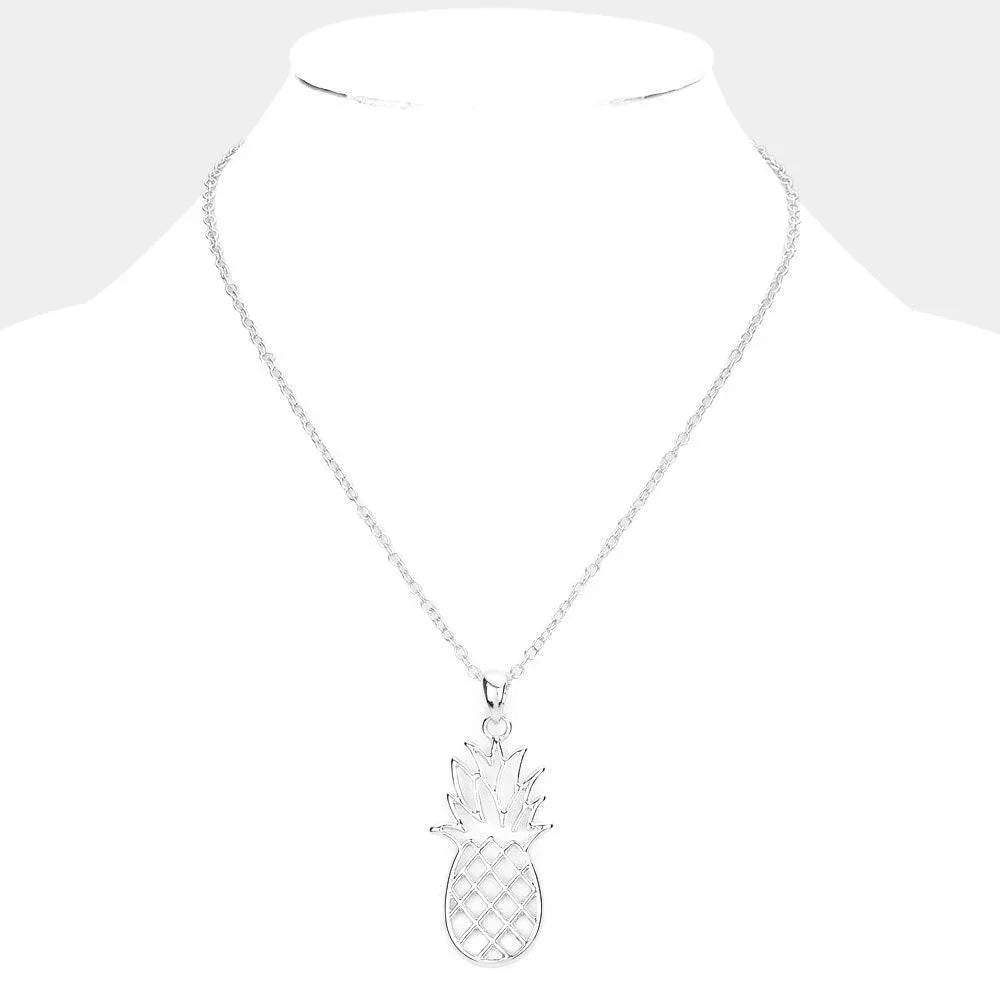 Silver Metal Cut Out Pineapple Pendant Necklace - Jewelry Store by Erik Rayo