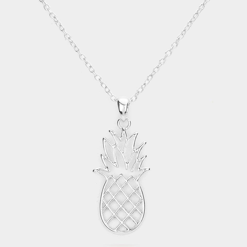 Silver Metal Cut Out Pineapple Pendant Necklace - Jewelry Store by Erik Rayo